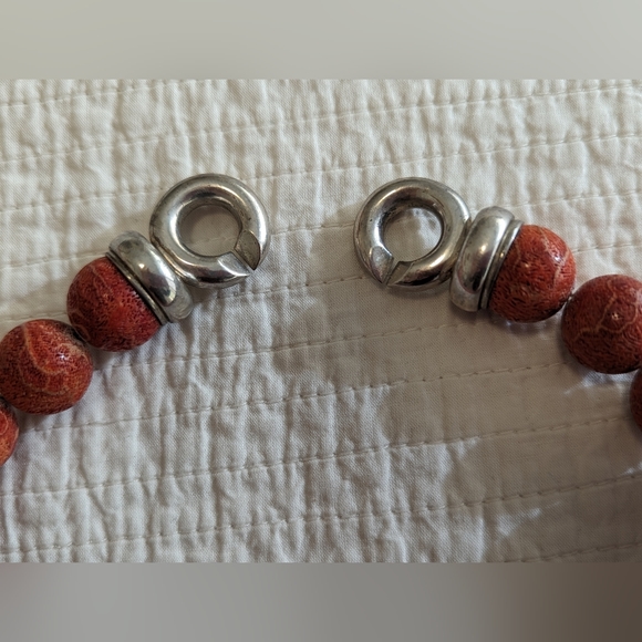 Coral Choker Necklace with Silver Clasp - Picture 3 of 5